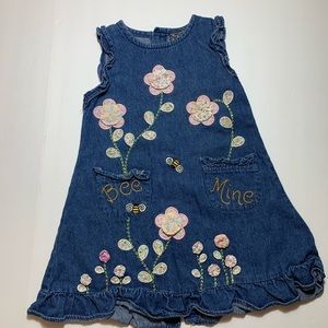 Denim Creations Denim Dress Flowers Bumblebees 3T